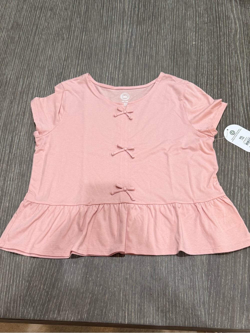 NWT Size XXL 18 Wonder Nation Pink Short-Sleeve Peplum Top with Bow Detail